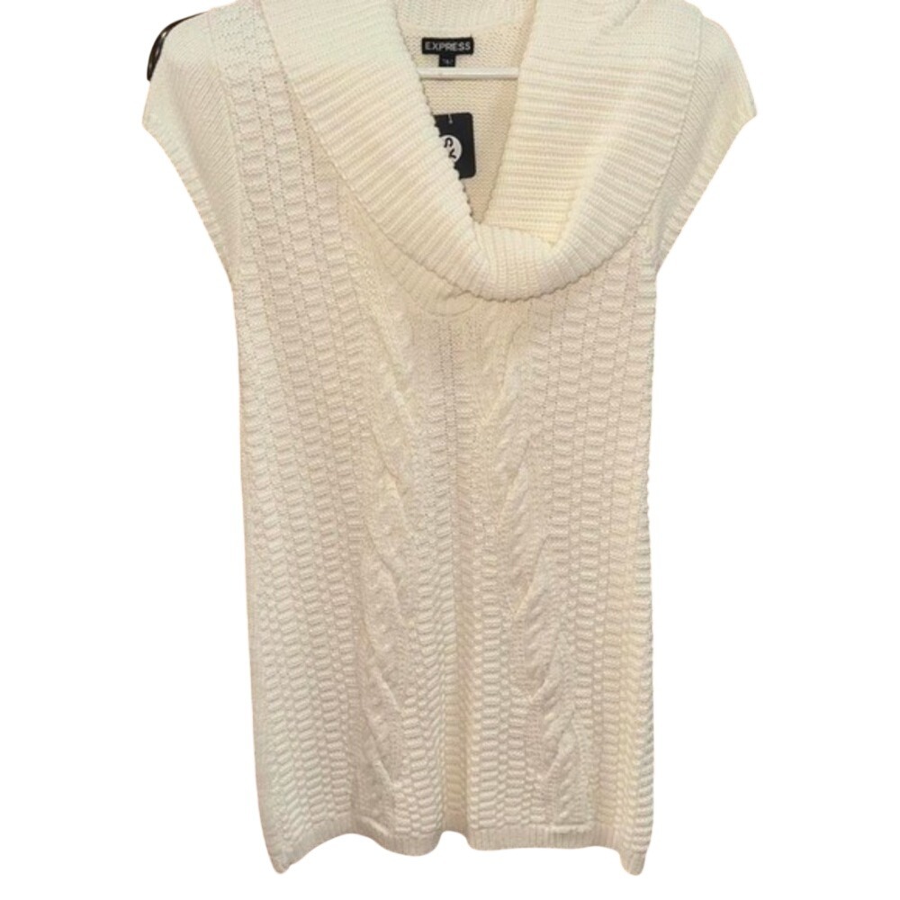 Express Womens Cowl Neck Cable Knit Sweater Vest Tunic‎ Cream Cap Sleeve XS